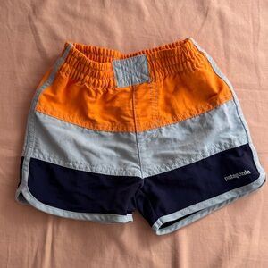 Patagonia Kids Baggies - 3T. Colorblock Shorts - Orange, Light Blue, Navy